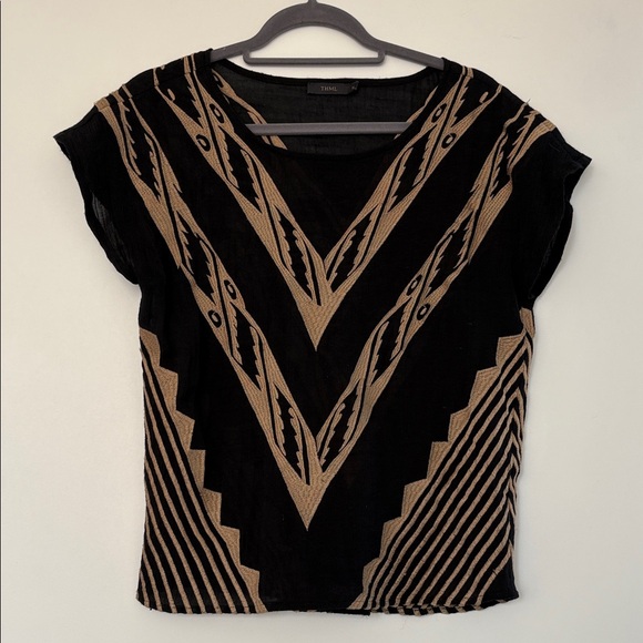 THML Tops - THML Black /Gold Embroidered Blouse M EUC